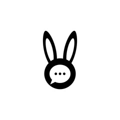 A minimalist black rabbit head with ears, a circle head, and a speech bubble with dots