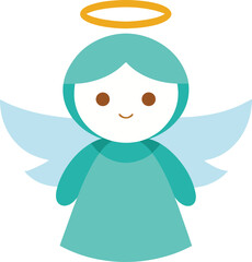Fototapeta premium Flat design cartoon angel with halo and wings illustration