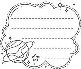 Galaxy space planet kids memo note template. Scrapbook or dairy vector memo note frame. Kids education schedule sticker or To Do list label with fantasy space planet, galaxy stars