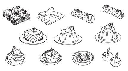 Artistic hand drawn sketch collection of various sweet desserts and pastries delicious treats vector