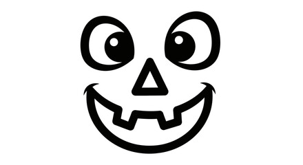 A simple black and white stencil of a happy, cartoonish jack-o'-lantern face for Halloween carving.