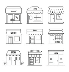 Shop icon set. Store build icons collection.  Set of store icon line design.  eps 10