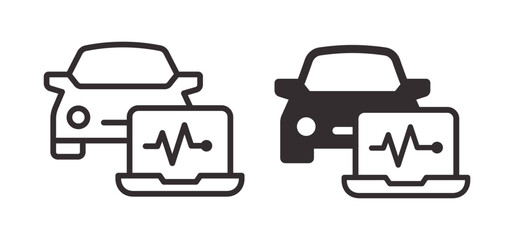Car diagnostics icons. Symbol of auto check and electronic inspection. Editable stroke for line versions.