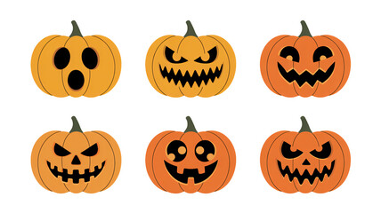 Spooky Halloween pumpkins with carved faces for seasonal fun