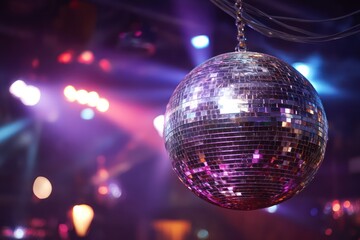 Fototapeta premium Shiny Disco Ball with Party Lights Background