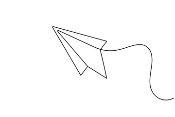 Creative paper plane continuous one line drawing minimalist flying origami vector illustration