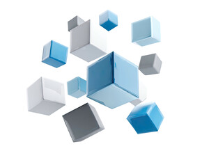 Obraz premium A collection of glossy 3D cubes, ranging in size and color, floating on a dark background