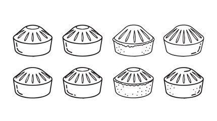 Eight hand drawn sketches of small cupcakes or muffins in a row isolated vector