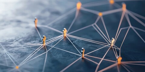 A digital illustration depicting interconnected nodes and figures, symbolizing networking, collaboration, and communication.