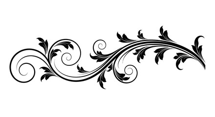 Elegant black floral swirl design with intricate leaves and tendrils, a classic decorative vector element.