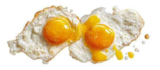Two perfectly fried eggs with runny yolks isolated on transparent background