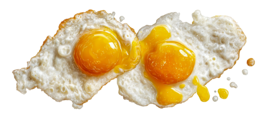Two perfectly fried eggs with runny yolks isolated on transparent background