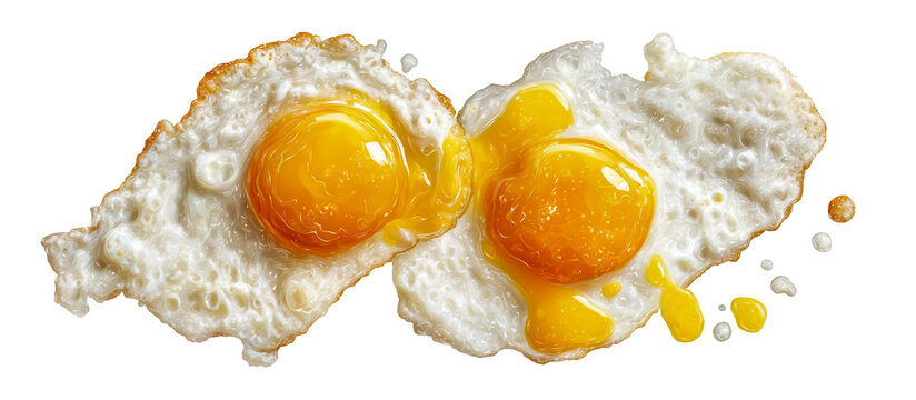 Two perfectly fried eggs with runny yolks isolated on transparent background - Powered by Adobe