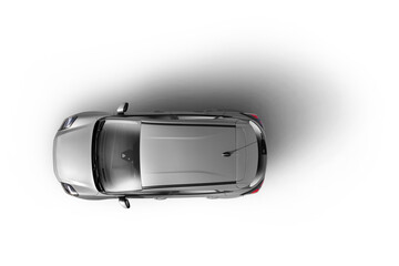  Top view of a Gray colored c class hatchbag car on a transparent background.
