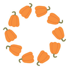 Round frame of ripe orange pumpkins. Clip art of pumpkin seasonal border. Circular shape for text, vector element