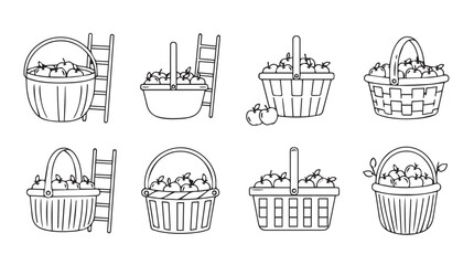 Collection of hand-drawn fruit baskets and ladders for harvest and healthy eating themes vector