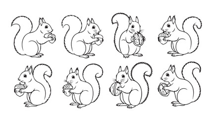 Charming squirrel poses with nuts artistic sketch collection woodland wildlife forest animals vector