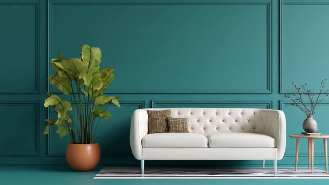 Modern interior design featuring sofa and decorative elements