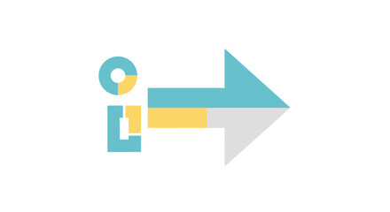 Abstract infographic icon of a person merging into a forward-pointing arrow, symbolizing progress and direction.