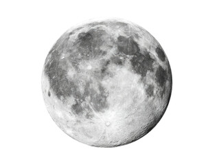 A high-resolution, monochromatic depiction of Earth's natural satellite against a stark black backdrop