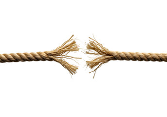Tension snaps as thick rope breaks apart, symbolizing failure, limits reached, or the end of connection, perfect for concepts of stress and breaking points.