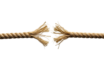 Tension snaps as thick rope breaks apart, symbolizing failure, limits reached, or the end of connection, perfect for concepts of stress and breaking points.