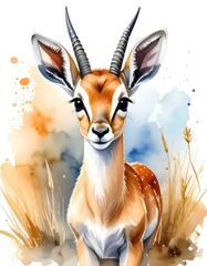Watercolor painting of a gazelle with intricate details