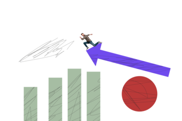 Trend artwork sketch image collage of workspace trader analyze finance budget huge arrow show direction up young guy career promotion