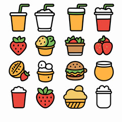 Various food and drink icons for menu design and decoration.