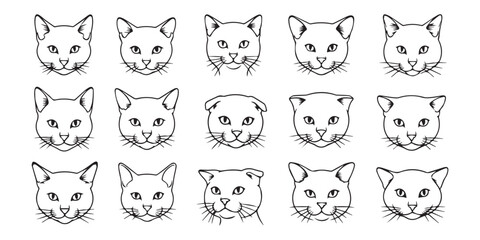 black and white cat vector illustration set.