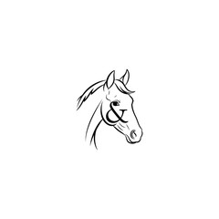 A black line drawing of a horse head with an ampersand incorporated into the design