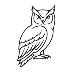 black and white silhouette outline owl art logo design.