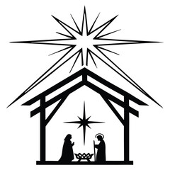 A black silhouette of a nativity scene