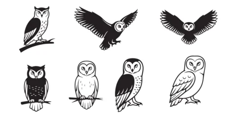 Fotobehang Uiltjes black and white silhouette outline owl art logo design set  © ranojit