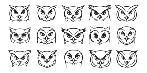 black and white silhouette outline owl art logo design set