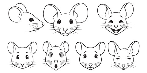 black and white cat head silhouette vector set