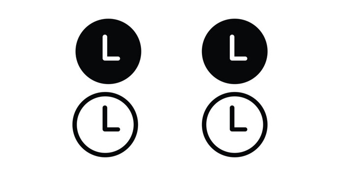 Clock icon set – stylized black and white circular symbols showing 9:00 for scheduling, punctuality, time management, and UI design