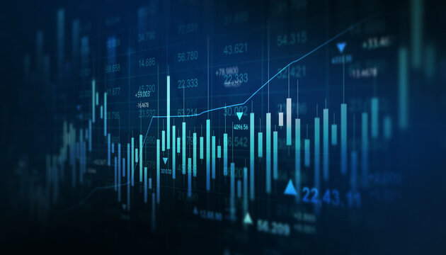Business financial chart with moving up arrow graph.Financial data charts with glowing stock market graphs.Stock market investment data and analysis finance graph. 