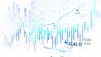 Transparent financial data charts with glowing stock market graphs.Stock market investment data and analysis finance graph. Business financial chart with moving up arrow graph.