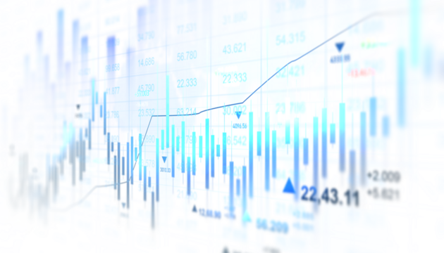 Transparent financial data charts with glowing stock market graphs.Stock market investment data and analysis finance graph. Business financial chart with moving up arrow graph.