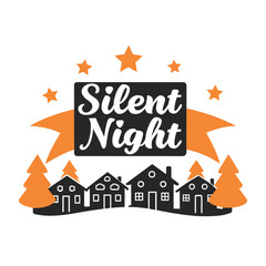 Obraz premium Festive Holiday Scene with Silent Night Text and Cozy Houses