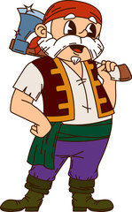 Pirate and Caribbean corsair sailor cartoon groovy character vector old man personage. Caribbean pirate or ship crew seaman and corsair boatswain cartoon character in sailor bandana with ax hatchet