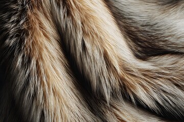 The fur is brown and white. It looks like it's made of many strands. The fur is very soft and fluffy