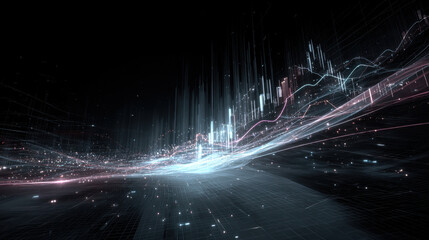 A futuristic data visualization with glowing lines and a digital aesthetic, perfect for technology.