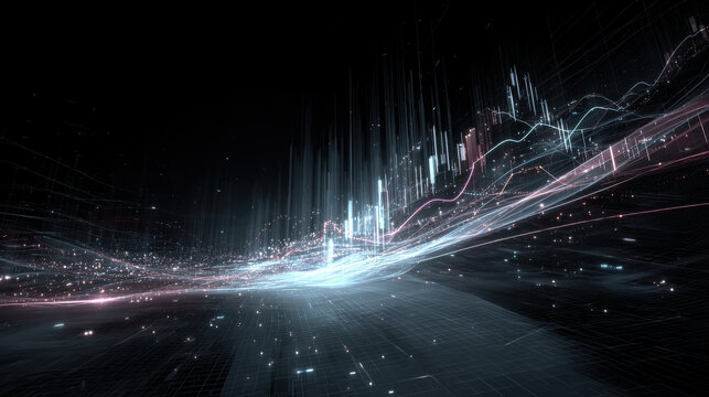 A futuristic data visualization with glowing lines and a digital aesthetic, perfect for technology.