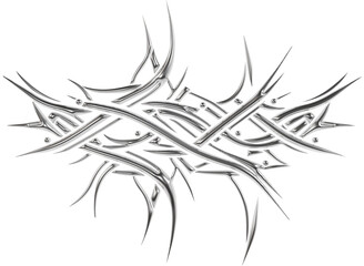 Fototapeta premium Abstract metallic futuristic 3D tribal y2k chrome shape, aesthetic cyber gothic style neotribal tattoo design