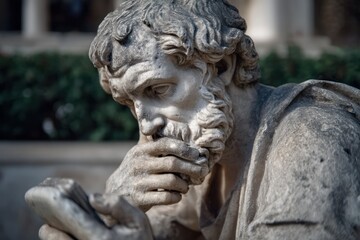 Obraz premium Greek Sculpture of Pensive Man with Smartphone on Street