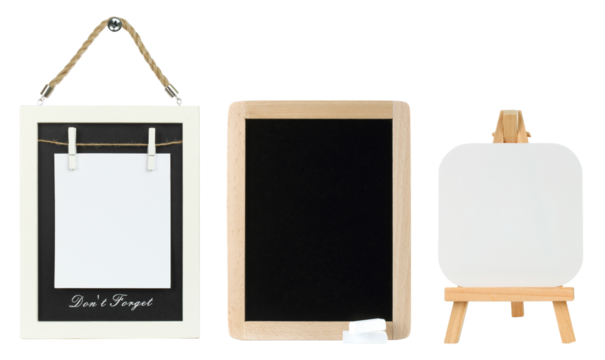 Set of different writable boards isolated on transparent background