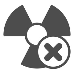 Radiation ban solid icon, not radioactive concept. Vector graphics. Radioactive with close button, forbidden item sign on white background, glyph style icon for mobile or web design.