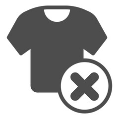 Shirt ban solid icon, wash and dry concept. Vector graphics. T-shirt with close button, forbidden item sign on white background, glyph style icon for mobile or web design.